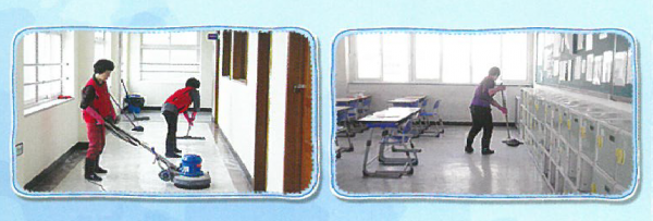 깨끗한 학교 만들기:- 초,중,고 환경위생관리사 배치 - 기숙사 전문청소(침대,의자류) - 바닥 광택청소(복도,계단,교실등)- 에어컨,화장실,형광등 청소